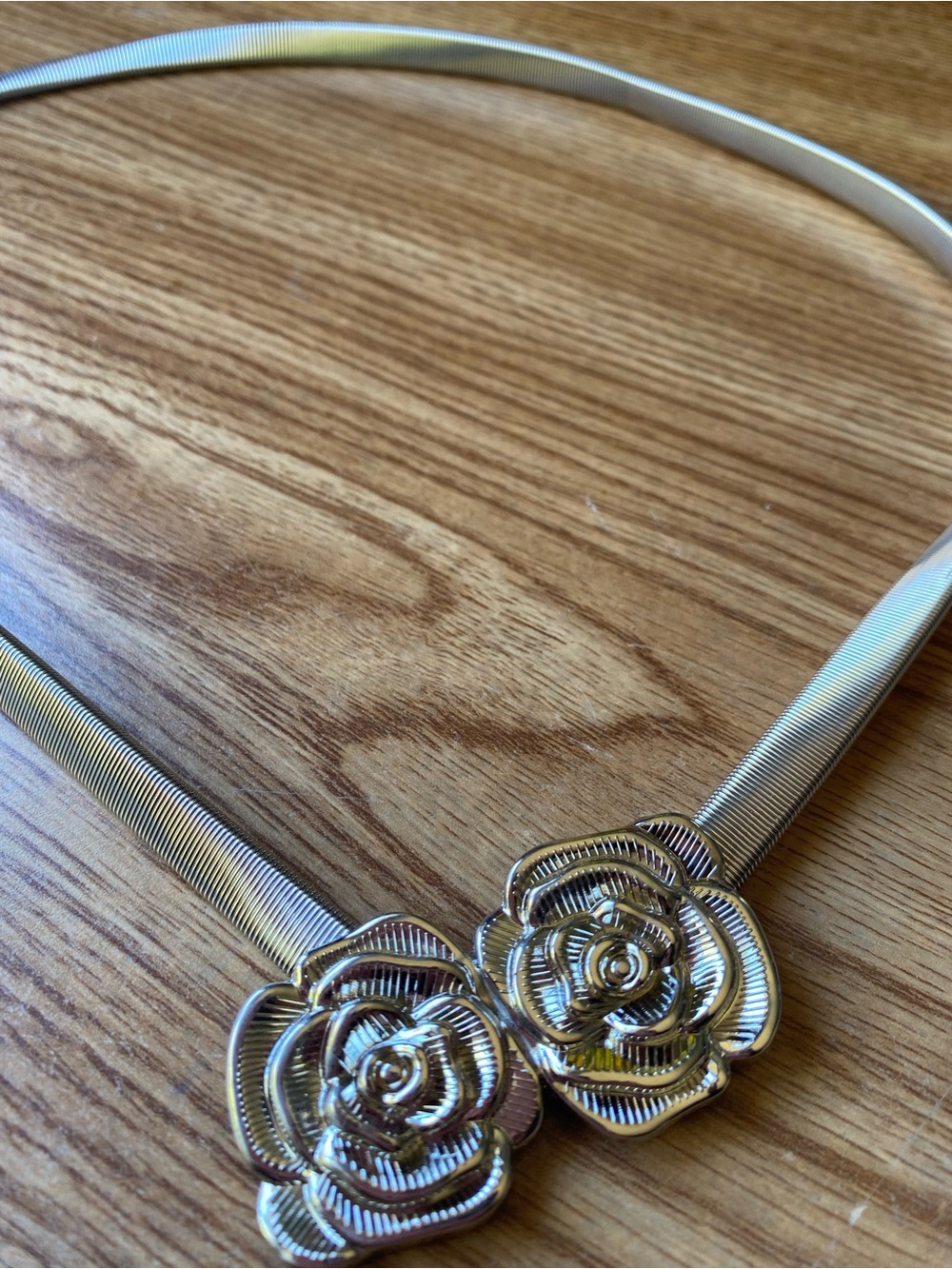Vintage Silver Metal Rose Stretch Belt - Fits Size 27”- 42”